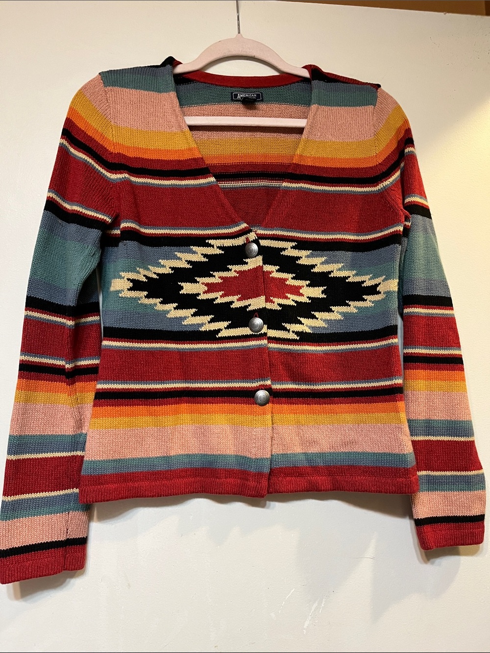 American Living Southwestern Cardigan with silver buttons. S